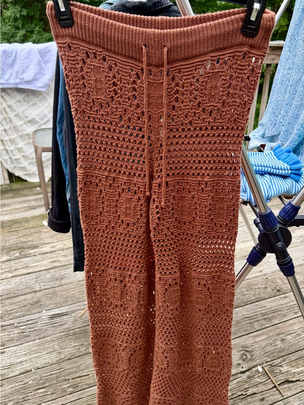 Brown Crochet Pants with Drawstring Waist